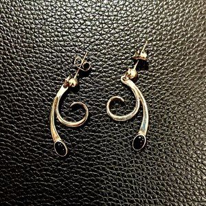 Sterling Silver and Onyx Swirl Earrings